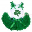 St Patrick's Day White Baby Pettitop Kelly Green Ruffles & Bows & Clover Print & Kelly Green Newborn Pettiskirt NN246